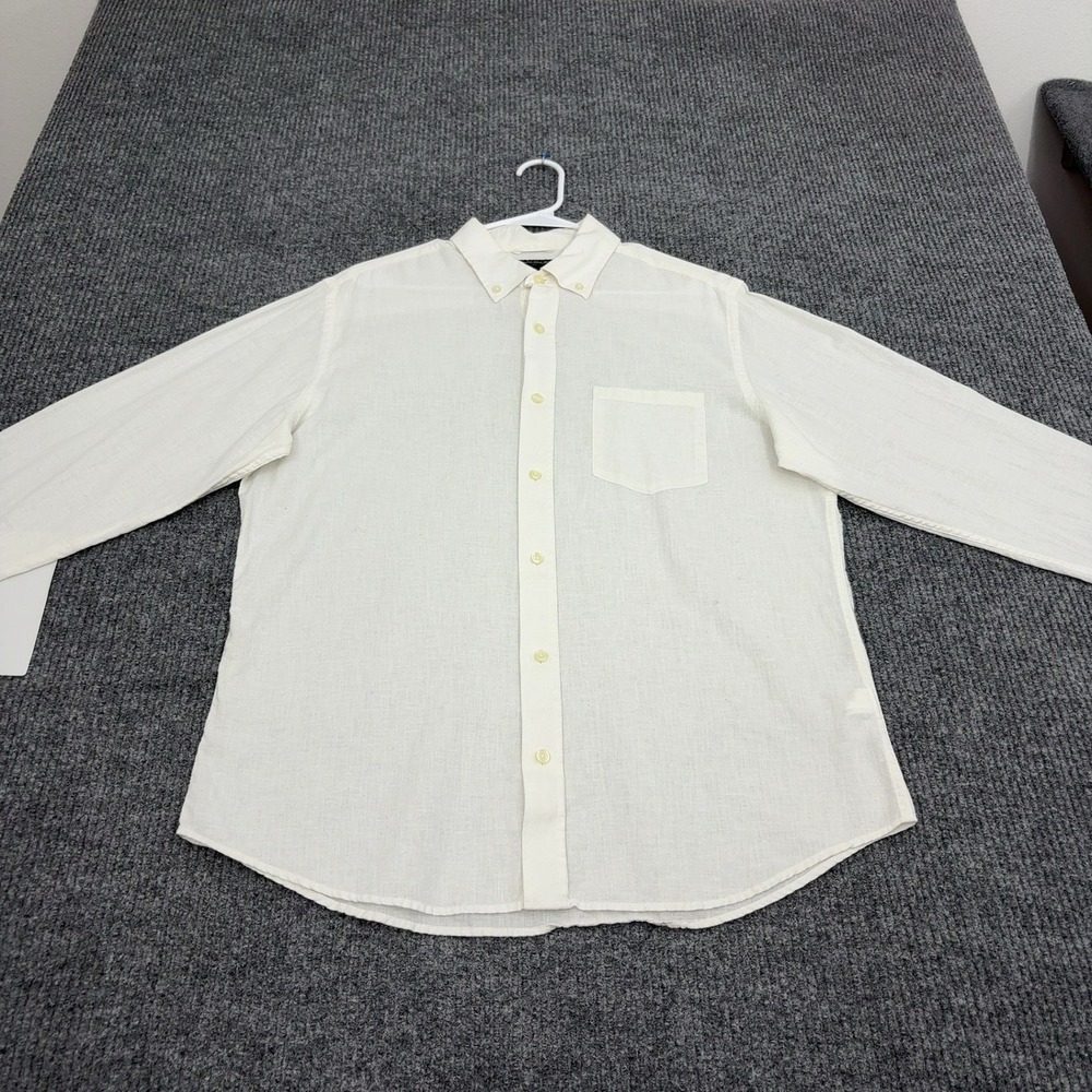 Banana Republic Button Down Shirt Mens L Cream Linen Cotton Long Sleeve Casual